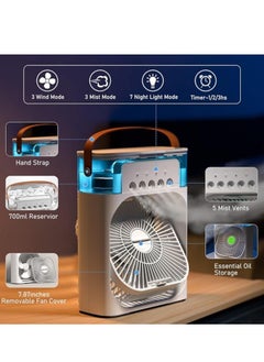 Hihonor Portable Air Conditioners,Mini Evaporative Air Cooler,700ml Evaporative Air Cooler 3 Speeds,USB Personal Air Conditioner with 7 LED Light，1-3H Timer Portable AC Cooling Fan for car Home Office Room  - Image 4