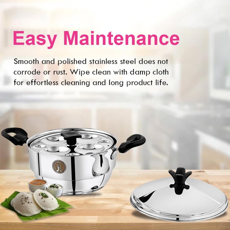 Ammantran Moms Magic stainless Steel Idli Kadahi with Idli Stand 12 Easy to clean Durable Steel Kadai 3300ML - Image 5