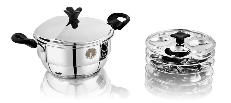 Ammantran Moms Magic stainless Steel Idli Kadahi with Idli Stand 12 Easy to clean Durable Steel Kadai 3300ML - Image 1