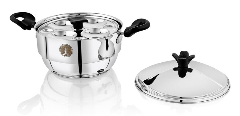 Ammantran Moms Magic stainless Steel Idli Kadahi with Idli Stand 12 Easy to clean Durable Steel Kadai 3300ML - Image 2