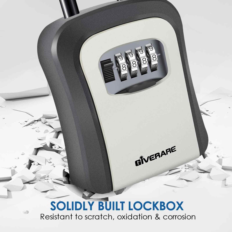 GIVERARE Key Lock Box, 4 Digits Combination Lockbox, Resettable Wall Mount Waterproof Outdoor Key Hider with Removable Shackle, Portable Safe Security Password Box with Mounting Kit & Dust-proof Cover-Grey - Image 5