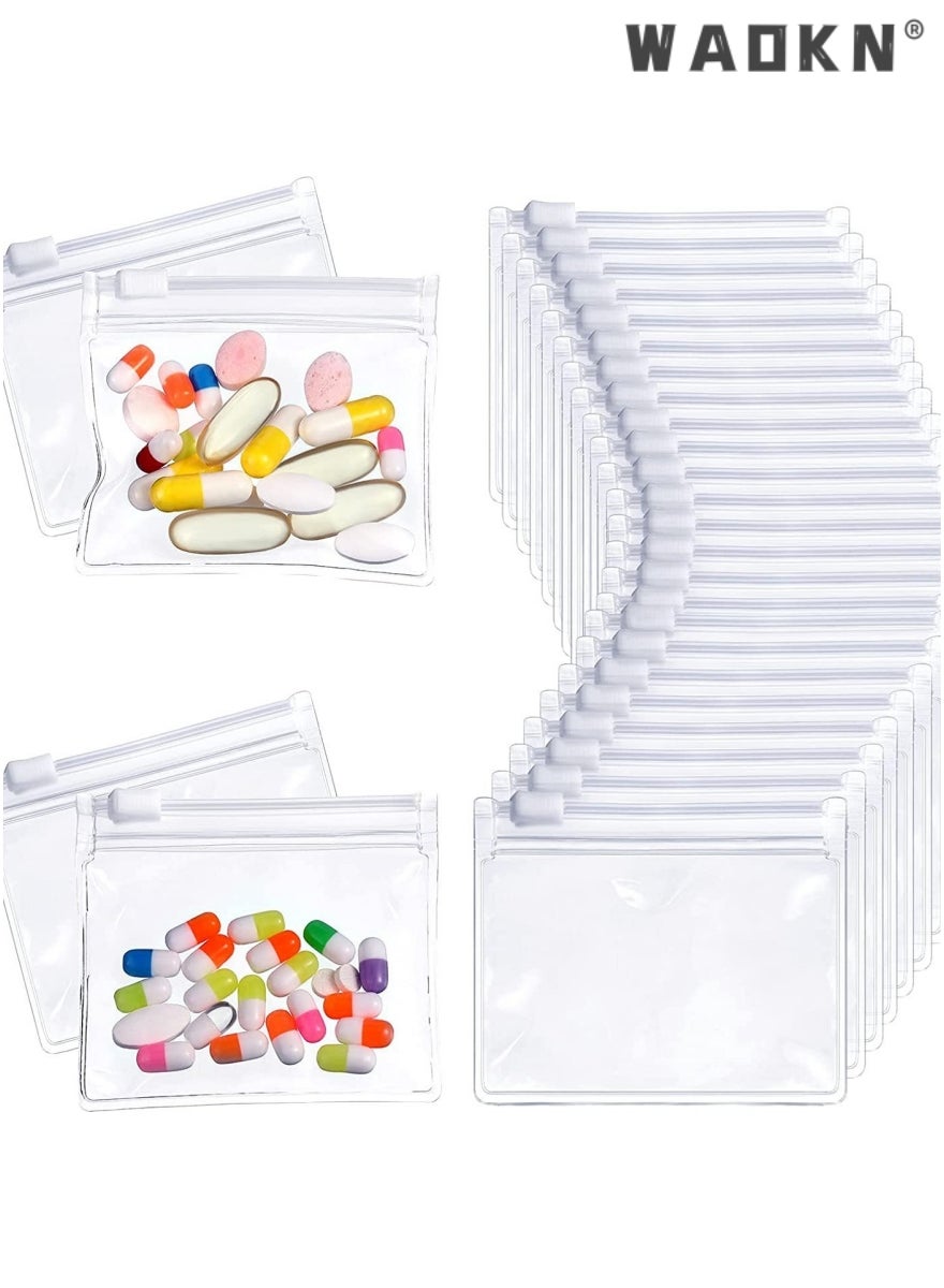 WAOKN 24 PCS Pill Pouch Bags Zippered Pill Pouch Set Reusable Pill Baggies Clear Plastic Pill Bags Self Sealing Travel Medicine Organizer Storage Pouches with Slide Lock for Pills and Small Items  (Cl