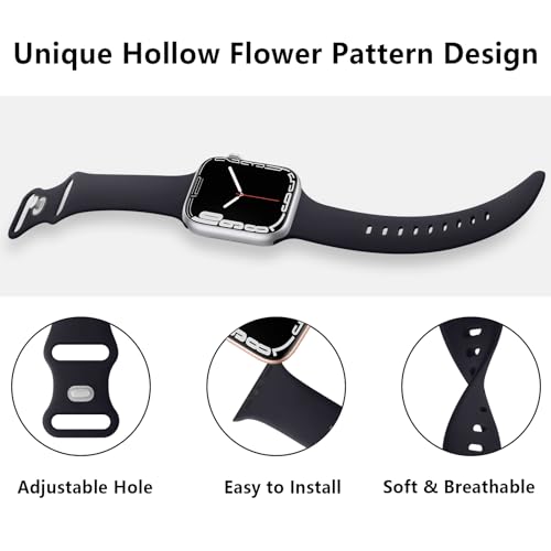 Mugust Sport Bands Compatible with Apple Watch Band 45mm 44mm 42mm, Soft Silicone Correa Wristband Replacement Strap Compatible for Apple Watch Ultra 2/Ultra SE/SE 2 iWatch Series 9 8 7 6 5 4 3 Women Men, - Image 3