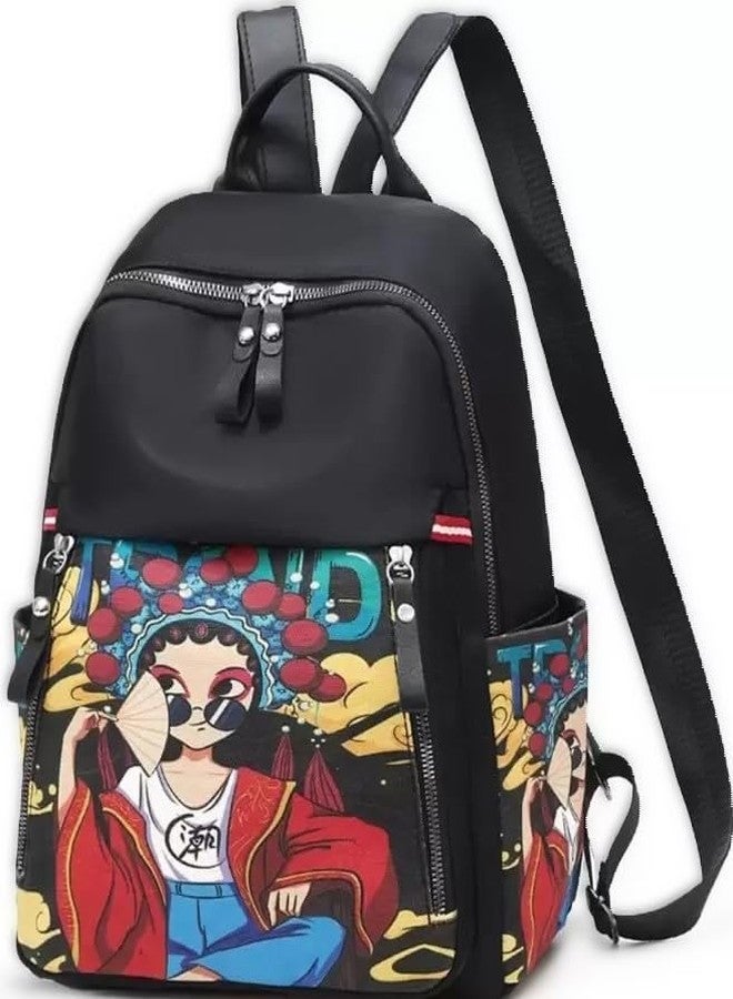 JAISOM Stylish Anime Ethnic Printed Durable Water-Resistant Women's Backpack Korean College Bag for girls. Gift for Her… (Black) - Image 2