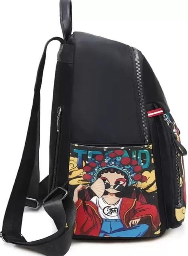 JAISOM Stylish Anime Ethnic Printed Durable Water-Resistant Women's Backpack Korean College Bag for girls. Gift for Her… (Black) - Image 4