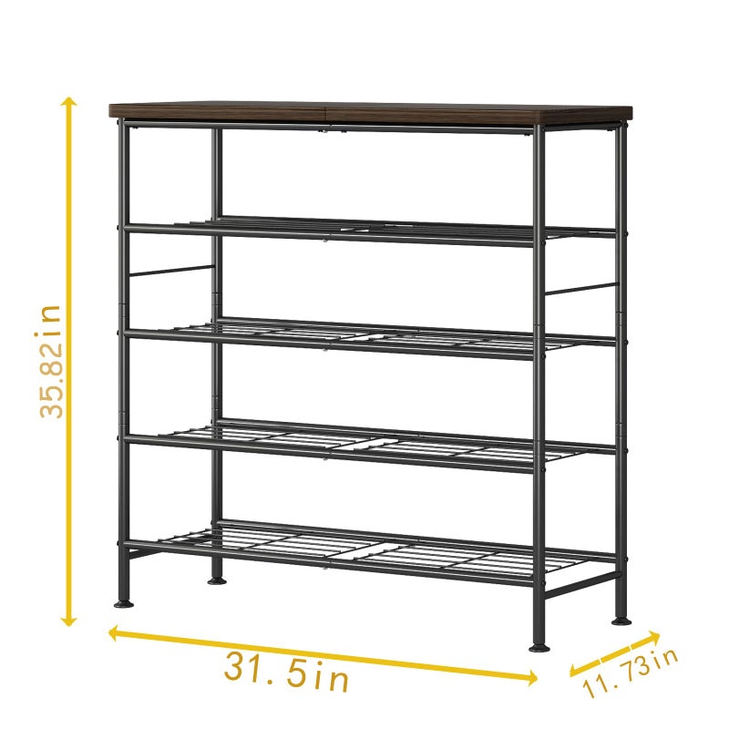 SUOERNUO Shoe Rack Organizer 5 Tier for Closet Entryway Free Standing Metal Storage Shoe Shelf with MDF Top Boardï¼ŒBlack+Rustic Brown - Image 2