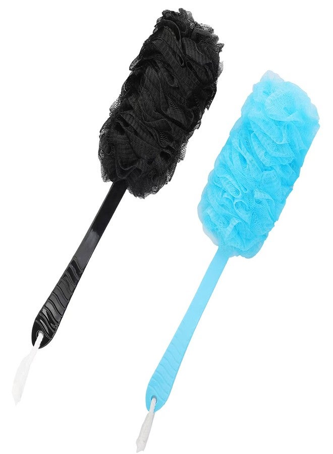 LZCNM Back Scrubber Brush Long Handle for Shower, Loofah On a Stick Sponge Back Brush, Body Exfoliator Scrubber Bath Brush for Men Women, Exfoliating Cleaning Back Scrubber (2 Pack-Black+Blue) - Image 1