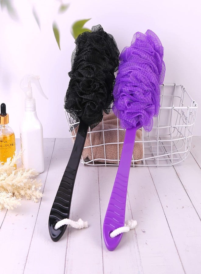 LZCNM Back Scrubber Brush Long Handle for Shower, Loofah On a Stick Sponge Back Brush, Body Exfoliator Scrubber Bath Brush for Men Women, Exfoliating Cleaning Back Scrubber (2 Pack-Black+Blue) - Image 2