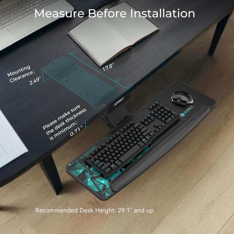 EUREKA ERGONOMIC Height Adjustable Mouse & Keyboard Tray Under Desk, 28x10'' Large Slide Out Swivel Tilt Computer Keyboard Drawer with Pad for Gaming Home Office, Dual Mount - Image 2