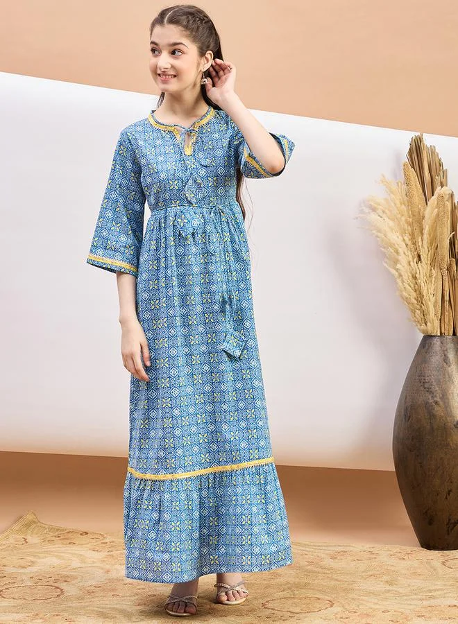 ستايلو بج All Over Print Tie-Up Neck A-Line Maxi Dress by Styli