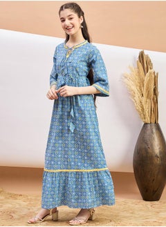 Stylo Bug All Over Print Tie-Up Neck A-Line Maxi Dress by Styli  - Image 3