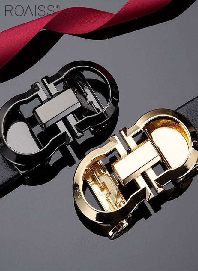 roaiss 2 Pcs Automatic Buckle Toothless Men's Belts, Casual Fashion Belts, Sliding Ratchet Belts, Adjustable Belt Buckle, Suitable for Men's Daily and Business Use, 120cm - Image 3
