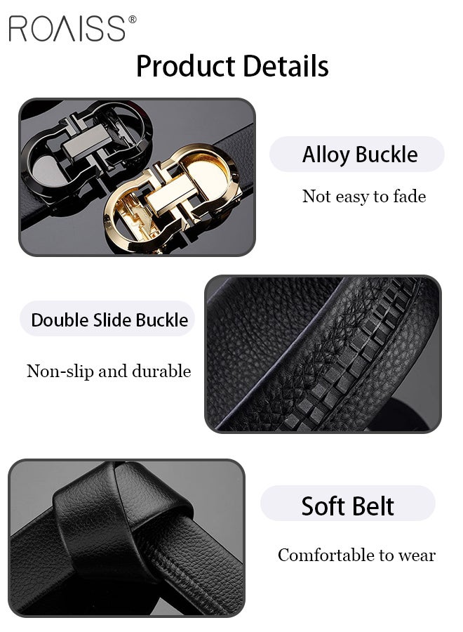 roaiss 2 Pcs Automatic Buckle Toothless Men's Belts, Casual Fashion Belts, Sliding Ratchet Belts, Adjustable Belt Buckle, Suitable for Men's Daily and Business Use, 120cm - Image 2