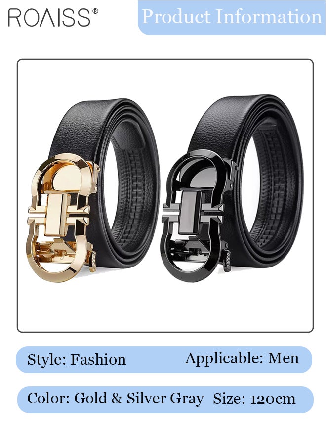 roaiss 2 Pcs Automatic Buckle Toothless Men's Belts, Casual Fashion Belts, Sliding Ratchet Belts, Adjustable Belt Buckle, Suitable for Men's Daily and Business Use, 120cm - Image 5