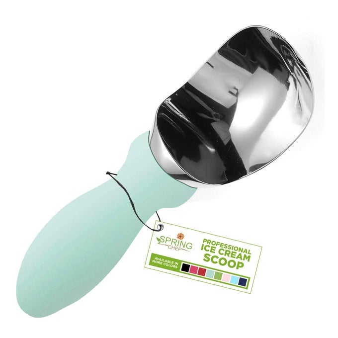 STAINLESS STEEL ICE CREAM SCOOP DISHWASHER SAFE METAL ICE CREAM SCOOPER HEAVY DUTY KITCHEN TOOL WITH SOFT GRIP ANTIFREEZE HANDLE PERFECT FOR FROZEN YOGURT SORBET SUNDAE MINT