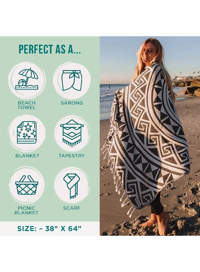 Sand Cloud Turkish Beach Towel - Sand Free - 100% Organic Turkish Cotton Yarn - Quick Dry Towel for Beach, Picnic Blanket or Throw - As Seen on Shark Tank - Mandala (Dark Grey) - Image 3