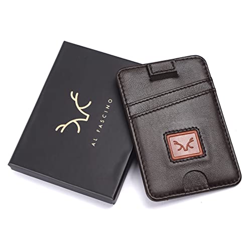 AL FASCINO Leather Credit Card Holder -Slim Minimalist Front Pocket RFID Blocking Leather Wallets for Men Women (Dark Brown) - Image 5