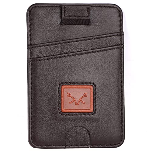 AL FASCINO Leather Credit Card Holder -Slim Minimalist Front Pocket RFID Blocking Leather Wallets for Men Women (Dark Brown) - Image 1