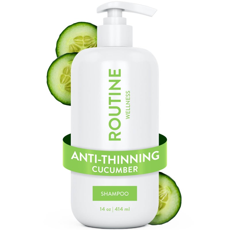 Routine Wellness Anti-Thinning Shampoo for Thinning Hair - Biotin DHT Blocker Women & Men - Color Safe Shampoo for Hair Loss & Healthy Hair - Cucumber - 14oz - Image 1