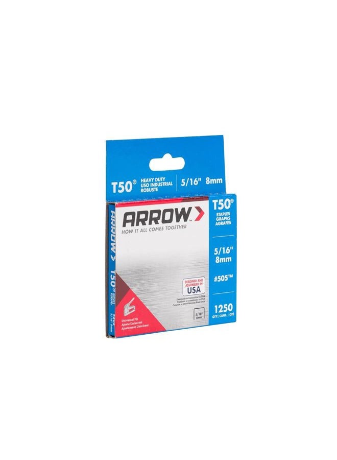 Arrow Fastener 505 T50 5/16" Flat Crown Heavy Duty Steel Staples 1250 per Package - Image 5