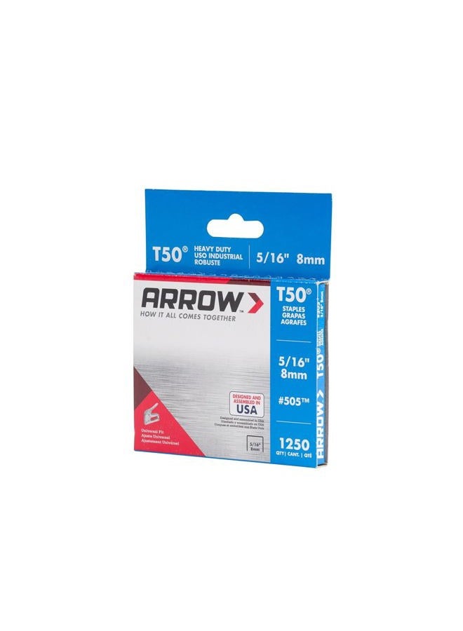 Arrow Fastener 505 T50 5/16" Flat Crown Heavy Duty Steel Staples 1250 per Package - Image 4
