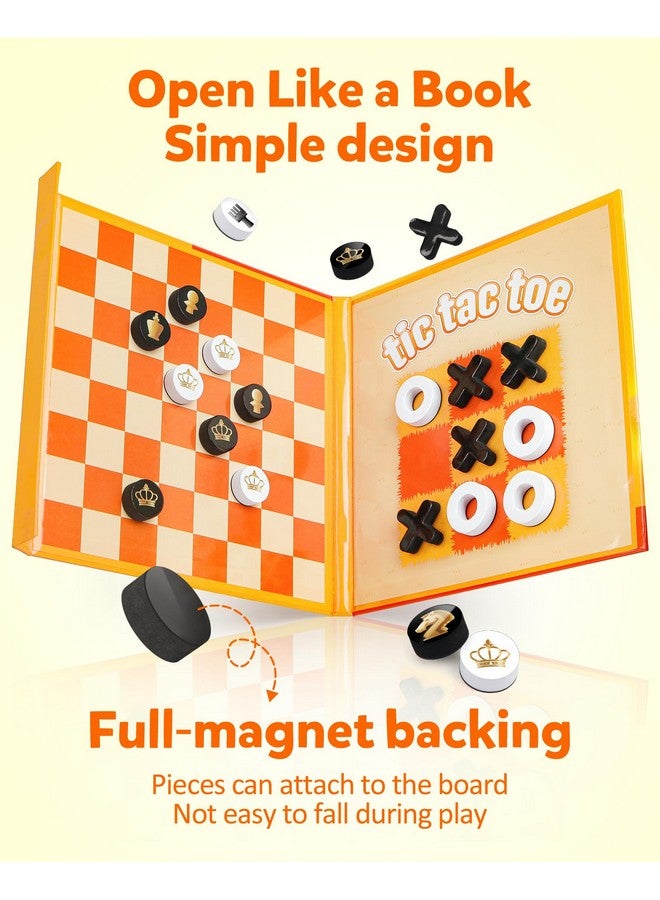 Coogam Magnetic Travel Chess Board Game, 3 in 1 Tic-Tac-Toe Checkers Set, Indoor Outdoor Activity Travel Toy Gift for Family Friends Party Favor - Image 3