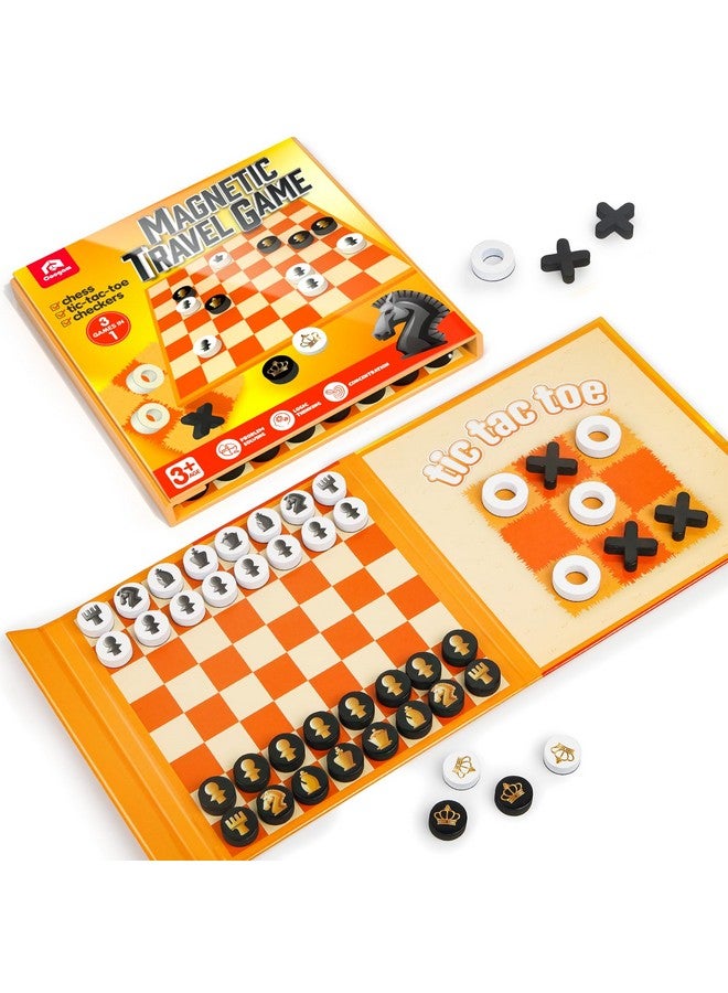 Coogam Magnetic Travel Chess Board Game, 3 in 1 Tic-Tac-Toe Checkers Set, Indoor Outdoor Activity Travel Toy Gift for Family Friends Party Favor - Image 1