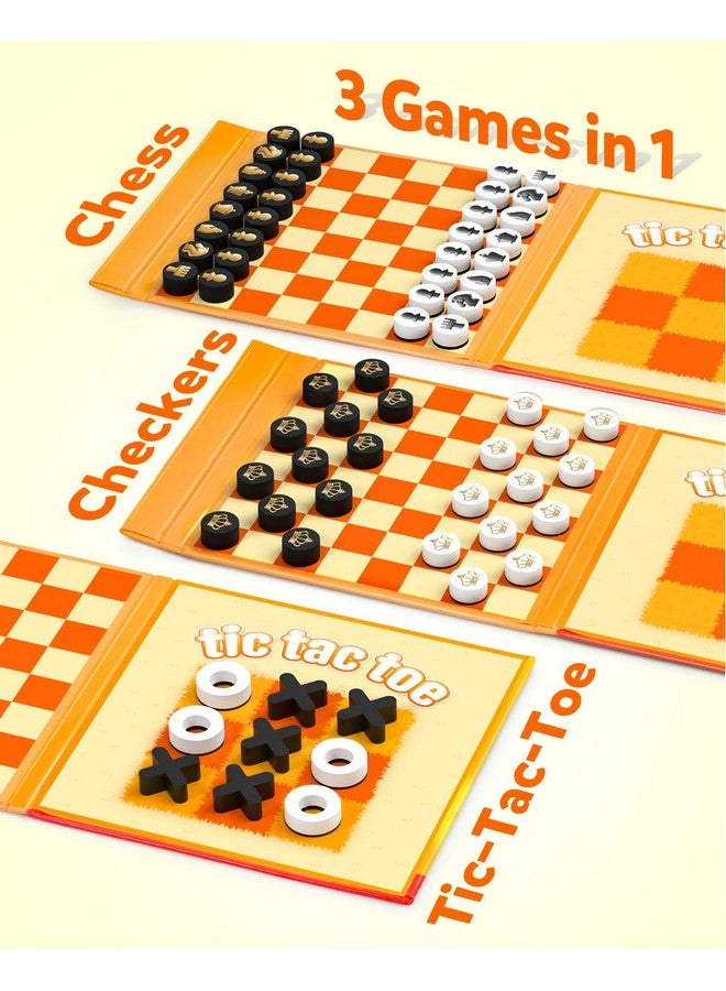 Coogam Magnetic Travel Chess Board Game, 3 in 1 Tic-Tac-Toe Checkers Set, Indoor Outdoor Activity Travel Toy Gift for Family Friends Party Favor - Image 2