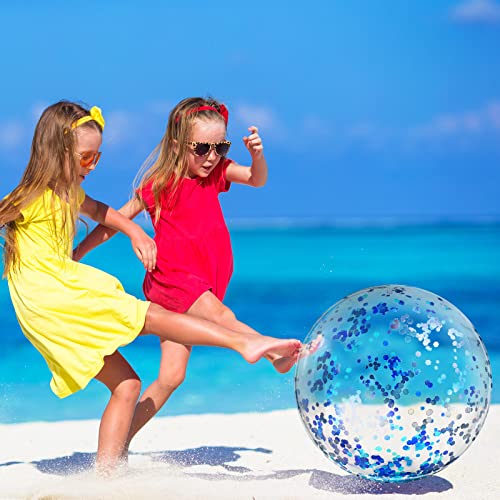 Civaner 6 Pcs Summer Blue Inflatable Glitter Beach Balls 24 Inch Large Sparkly Confetti Swimming Pool Balls Clear Floatable Blow up Water Balloon Toys for Wedding Baby Shower Birthday Party Favor - Image 5