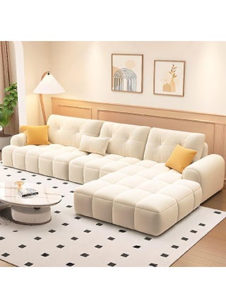 L-Shaped White Plush Sectional with Spacious Chaise, Round Arms & Elegant Tufting â€“ Ideal 5-Seater Sofa for a Stylish Living Room (Left Chaise) - pzsku/ZF5E2DD49B08B969B2D7CZ/45/1750068396/6c990ba5-09d1-4165-8d9f-e0b6dc60dc8b