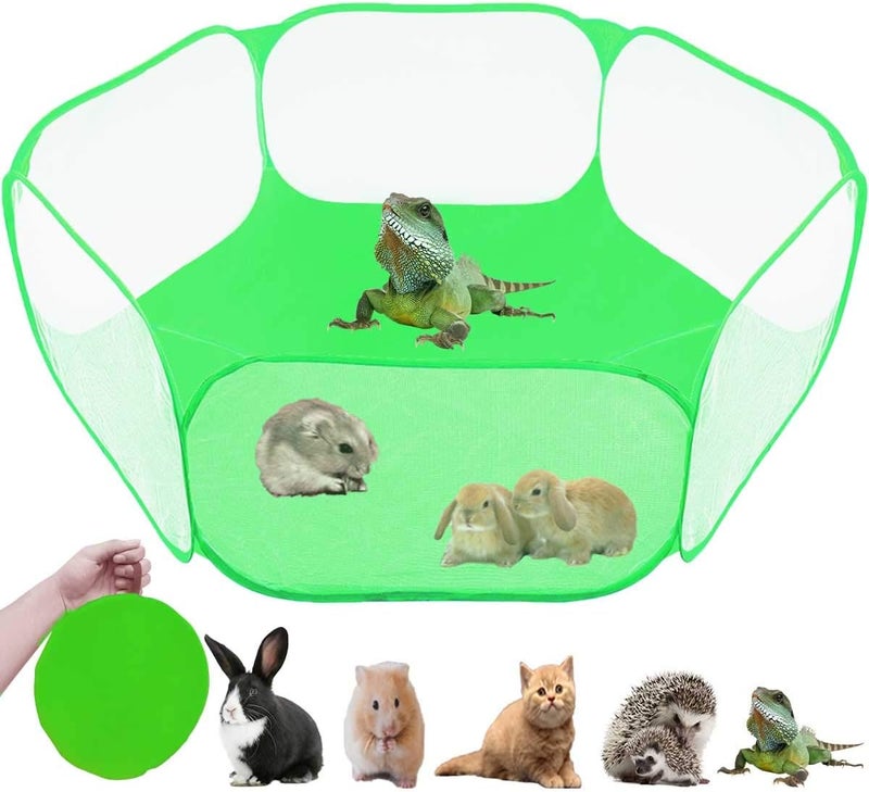 GABraden Small Animals Tent,Reptiles Cage,Breathable Transparent Pet Playpen Pop Open Outdoor/Indoor Exercise Fence,Portable Yard Fence (Cool Green) - Image 1