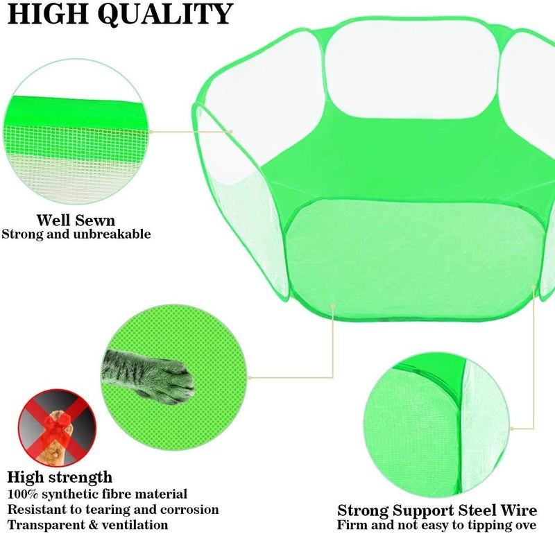 GABraden Small Animals Tent,Reptiles Cage,Breathable Transparent Pet Playpen Pop Open Outdoor/Indoor Exercise Fence,Portable Yard Fence (Cool Green) - Image 2