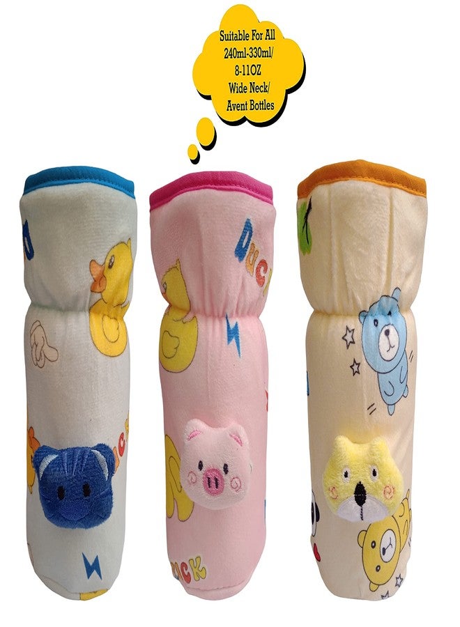 Aplam Chaplam Bottle Cover for Philips Avent/Wide Neck/Narrow Neck Feeders Soft Plush Stretchable Baby Feeding Bottle Cover with Easy to Hold Strap (200ml, 240ml, 250ml, 260ml, 330ml- Pack of 3) - Image 2
