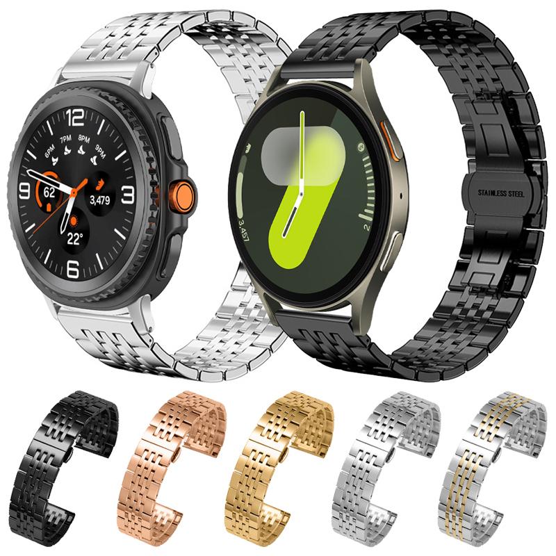 erorex For Samsung Galaxy Watch8 / Wacth8 Classic Seven-Bead Solid Stainless Steel Watch Band(Gold) - Image 2