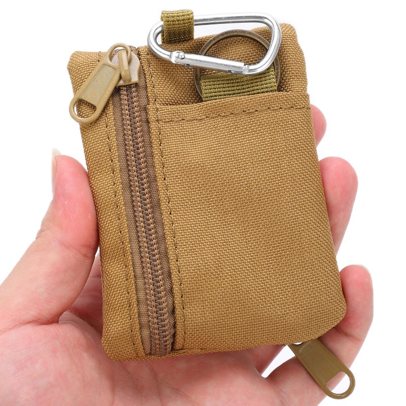 Outdoor EDC Molle Pouch Wallet Mini Portable Key Card Case EDC Pouch Bag Coin Purse with CarabinerTan - Image 1