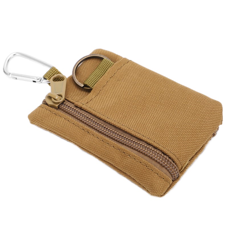 Outdoor EDC Molle Pouch Wallet Mini Portable Key Card Case EDC Pouch Bag Coin Purse with CarabinerTan - Image 2