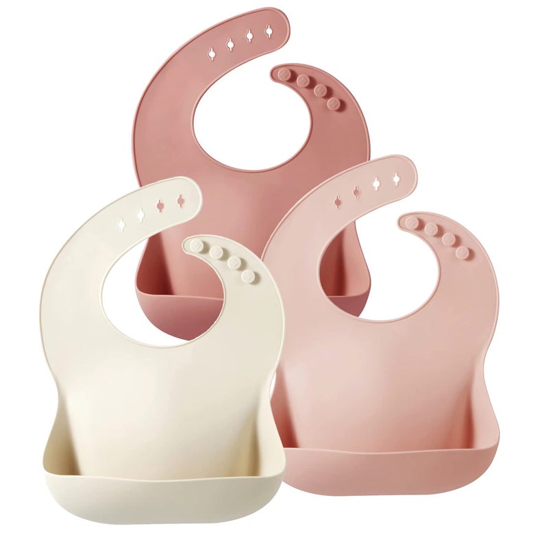 PandaEar Set of 3 Silicone Baby Bibs Waterproof Soft Adjustable Bibs for Babies Toddlers 1072 Months Light pinkRoseLinen - Image 2