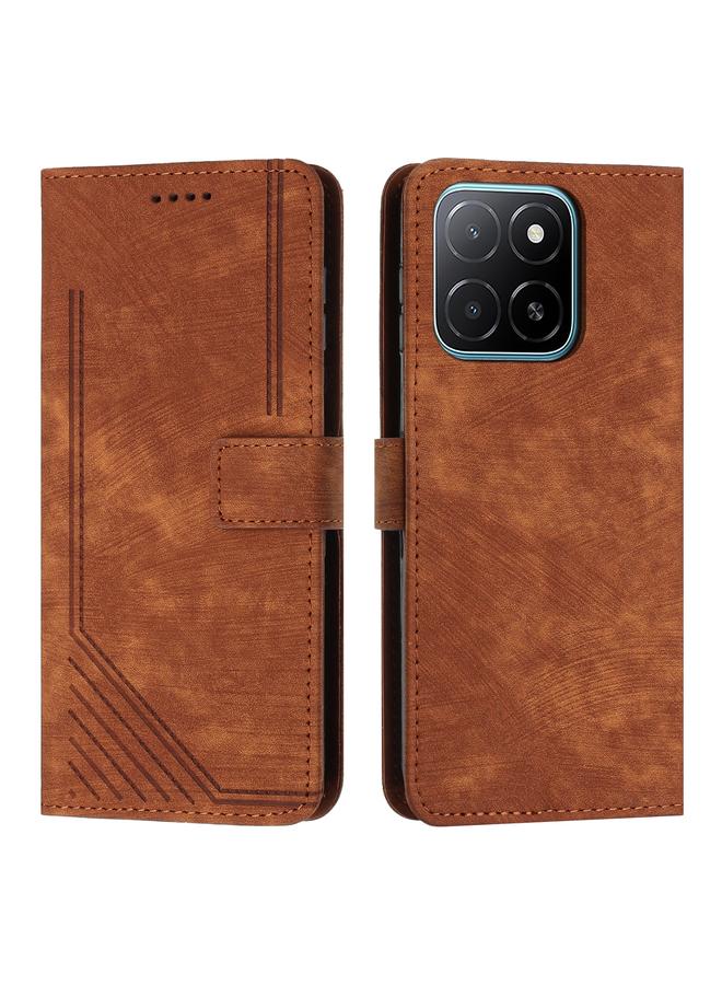 اس-توب جراب هاتف من الجلد بتصميم مخطط لهاتف Honor X5b / X5b Plus مع حبل تعليق - Image 1