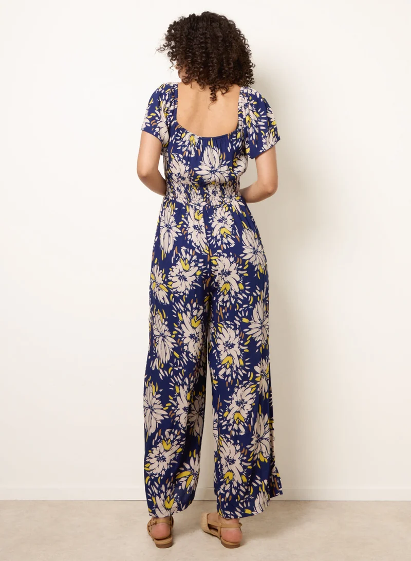 بلو فانيلا Shirred Waist Wide Leg Jumpsuit