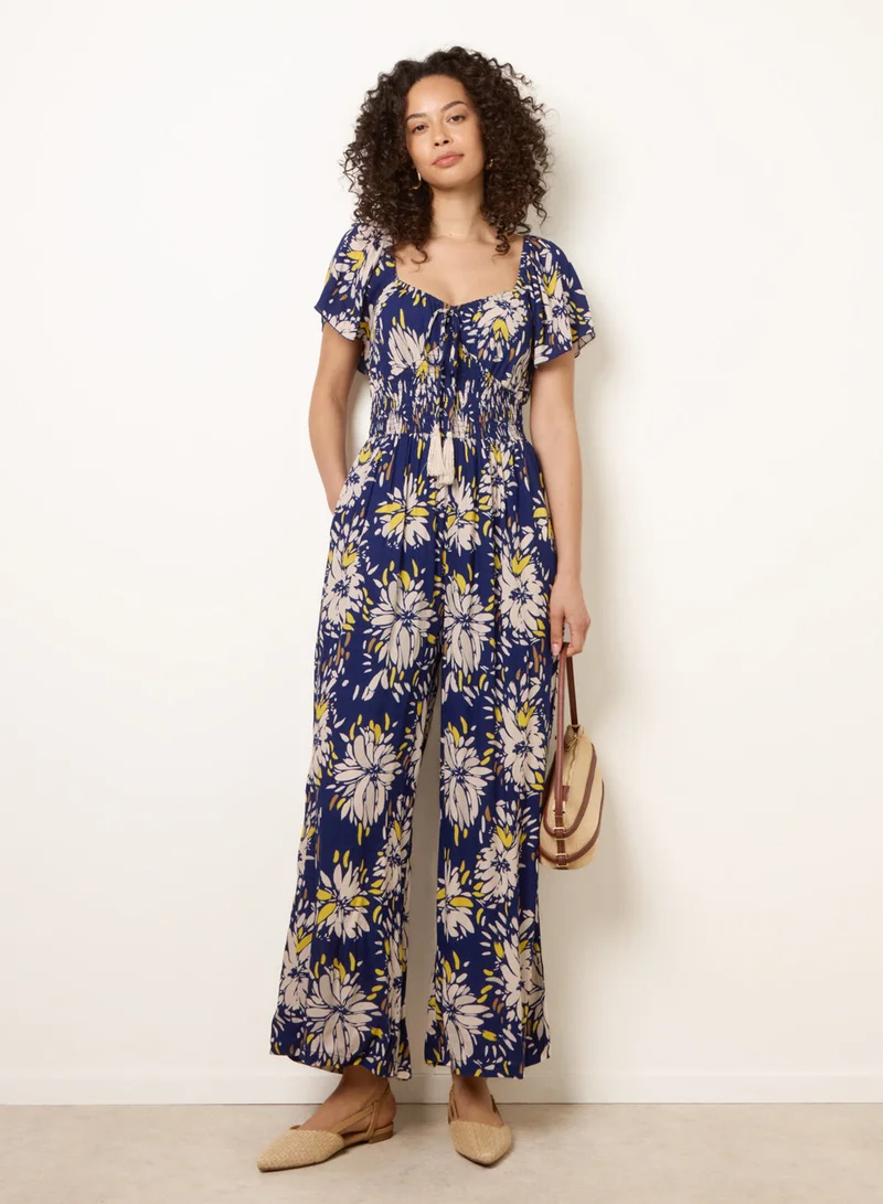 بلو فانيلا Shirred Waist Wide Leg Jumpsuit