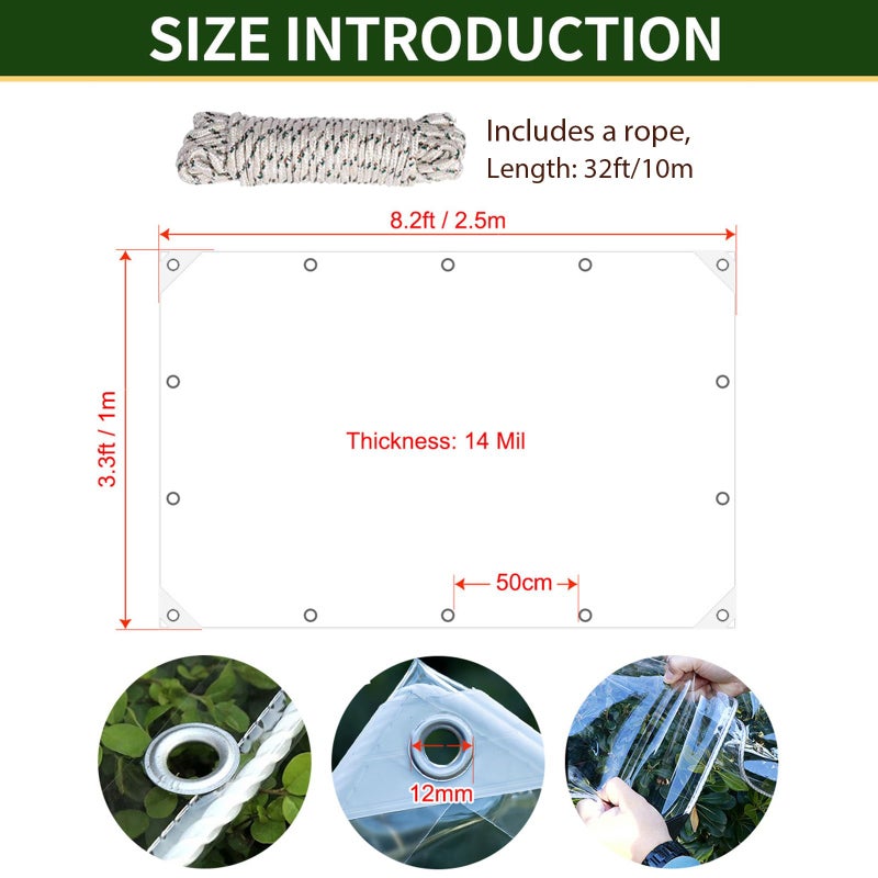 LCYFBE 3 x 6 FT Clear Tarps Heavy Duty PVC Vinyl 14 Mil Thick Tarpaulin Glass Tarpaulin with Metal Grommets, Protects Against Water, Tear, Cold Weather Resistan for Greenhouse Balcony Garden - Image 3