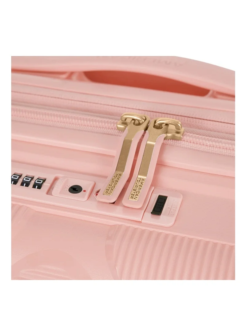 American Tourister 55 cm / 20 inch Instagon Suitcase, Cabin Size 55 cm / 20 inch, 4 Double Wheels, Hard Top, Polypropylene, Peach Blossom|DuoSaf™ Security Zipper|TSA 008 Lock|Optimov™ Shock Absorbing Wheels|Expandable - 3 Years International Warranty  | Best Price UAE