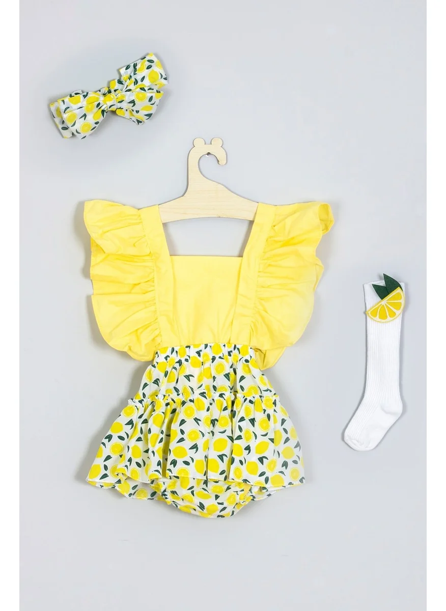 Ada Bebek Çocuk Adabebek Frilly Lemon Patterned Knee Socks Set