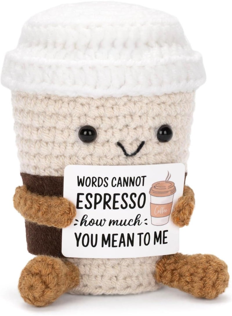 GROIC Positive Pocket Coffee Doll, Funny Emotional Support Knitted Toy with Positive Card, Woolen Crochet Coffee, Cheer Up Graduation Gift, Encouragement for Friends - Image 2