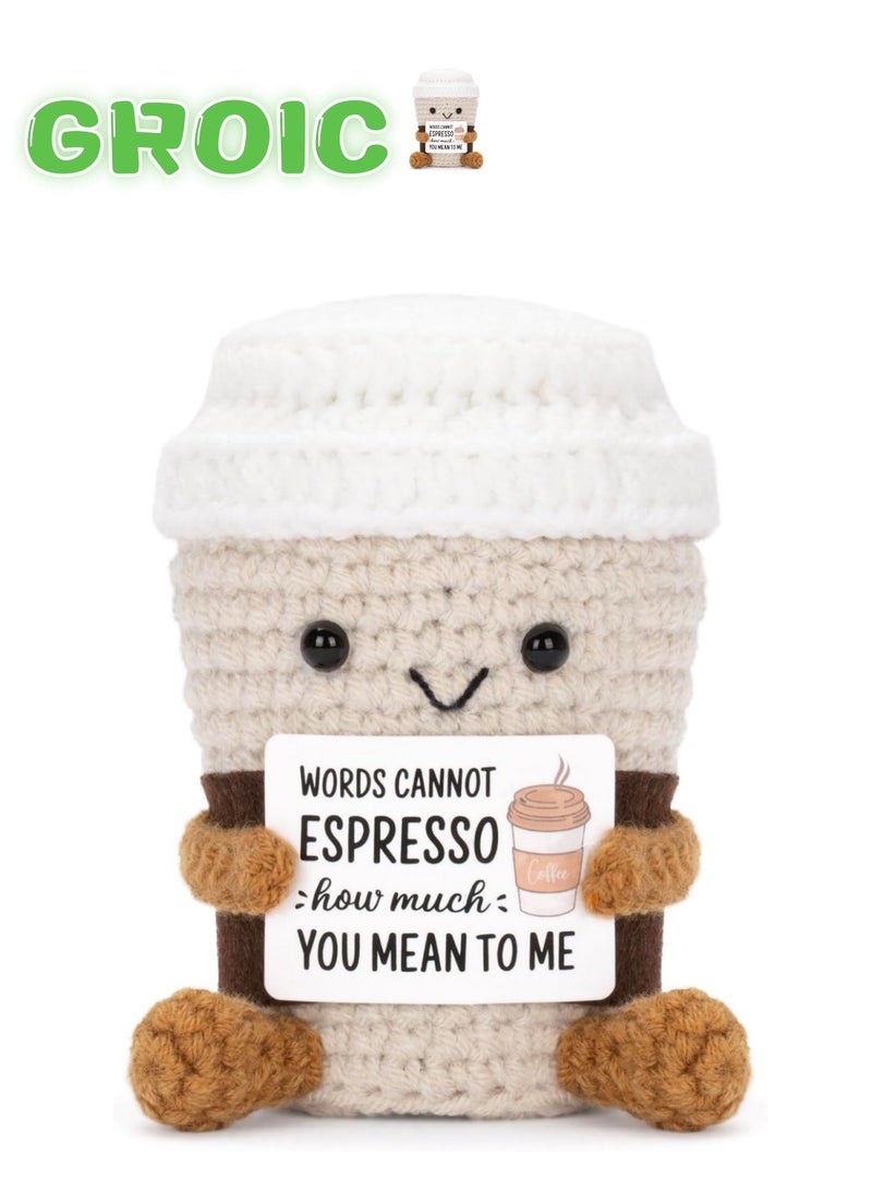 GROIC Positive Pocket Coffee Doll, Funny Emotional Support Knitted Toy with Positive Card, Woolen Crochet Coffee, Cheer Up Graduation Gift, Encouragement for Friends - Image 1