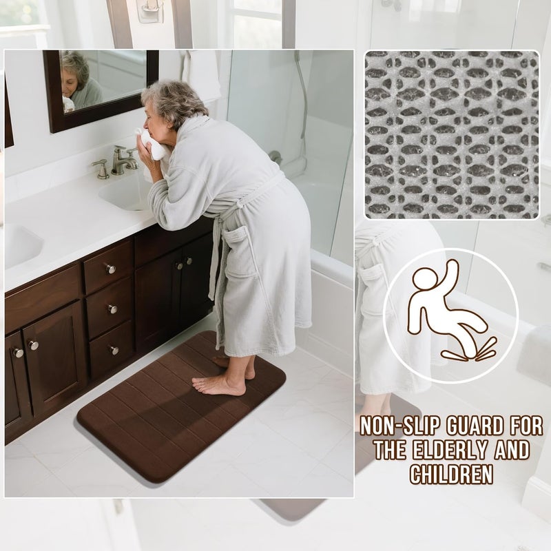 Yimobra Long Bath Mat 44"x24", Super Soft Quick Dry Memory Foam Bathroom Rug, Water Absorbent, Non Slip Backing Machine Washable for Tub Shower, Thick Comfort Support, Brown - Image 5
