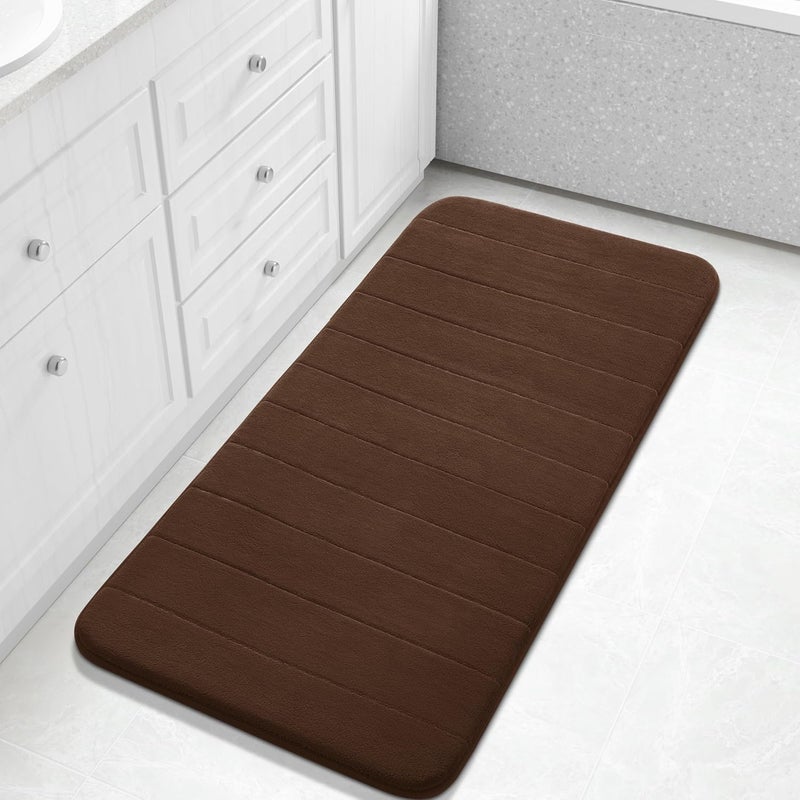 Yimobra Long Bath Mat 44"x24", Super Soft Quick Dry Memory Foam Bathroom Rug, Water Absorbent, Non Slip Backing Machine Washable for Tub Shower, Thick Comfort Support, Brown - Image 1