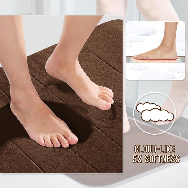 Yimobra Long Bath Mat 44"x24", Super Soft Quick Dry Memory Foam Bathroom Rug, Water Absorbent, Non Slip Backing Machine Washable for Tub Shower, Thick Comfort Support, Brown - Image 3