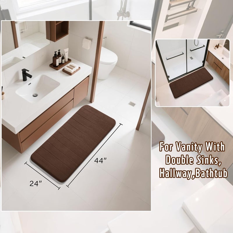 Yimobra Long Bath Mat 44"x24", Super Soft Quick Dry Memory Foam Bathroom Rug, Water Absorbent, Non Slip Backing Machine Washable for Tub Shower, Thick Comfort Support, Brown - Image 2