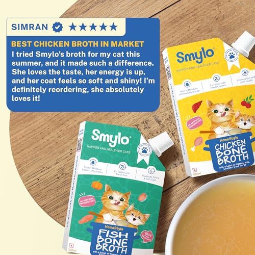 Smylo Daily Hydration Booster, Chicken & Fish Bone Broth for Cats (2+1 Combo) | Best with Dry Food | Rich in Collagen for Bones & Joints | Omega 3 & 6 for Shiny Fur & Coat | Cat Food Topper - Image 5